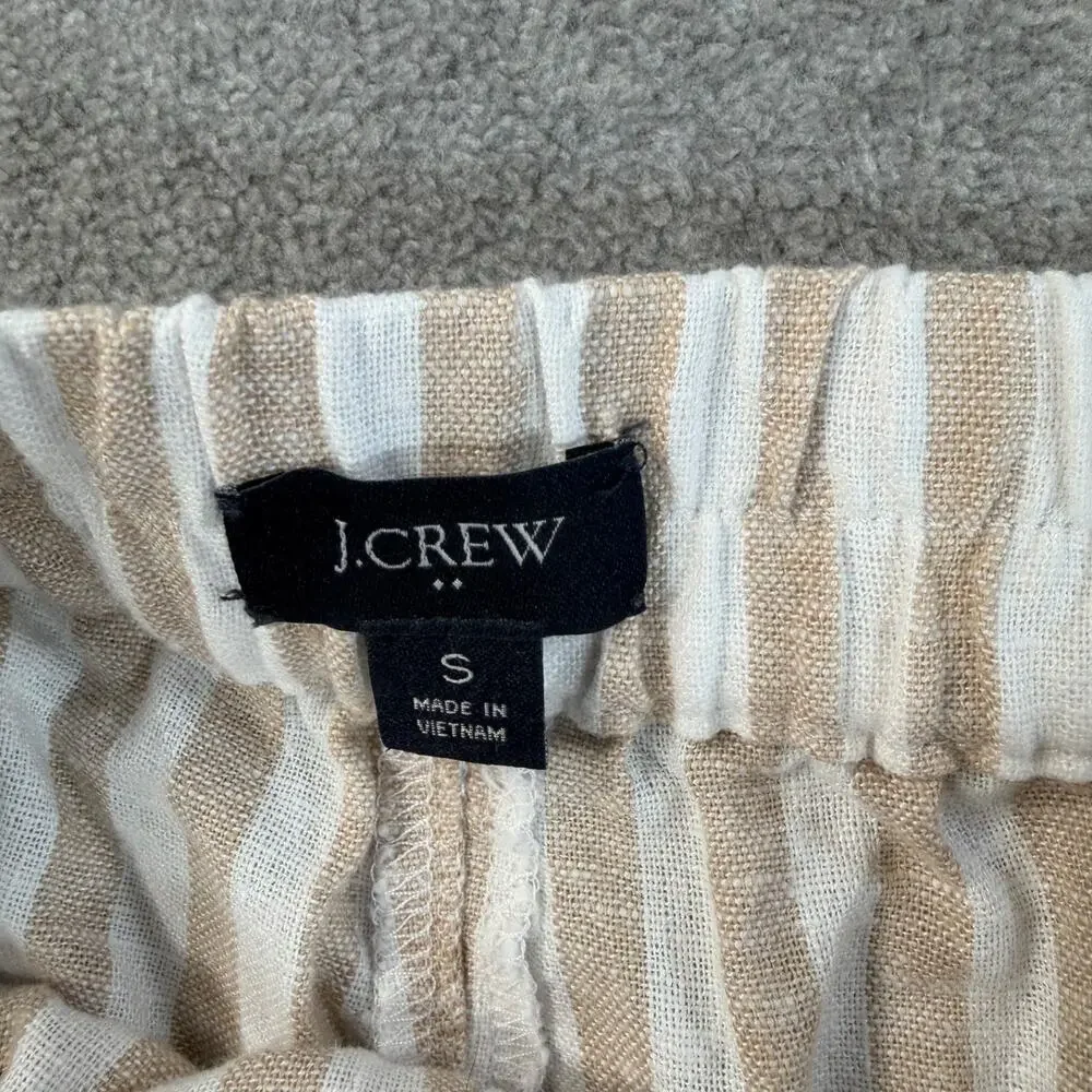J.Crew Linen Blend Striped Shorts Women's Small Beige White Elastic Waist Pocket